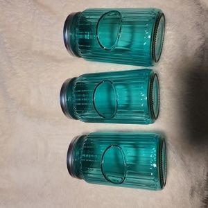 3 Blue Glass Jars